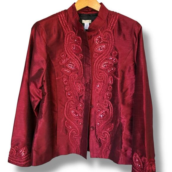 Chico's Jacket NWT Size 3 (XL) Twirling Applique Beaded Tiena Blouse Cardinal - Picture 2 of 6